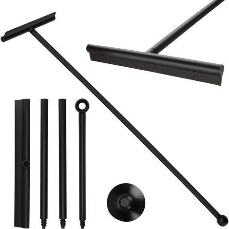 Escobilla de ducha de silicona, mango ajustable de 3 posiciones (34,5-89 cm) con soporte, hoja de goma de 30 cm para suelo y cristal de ducha, autoadhesiva, accesorios de ducha, color negro. (1/5)