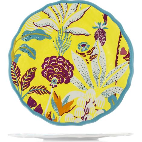 H&H, Set 6 Piatti Piani in Melamina Decorata – Collezione Blossom  Ø 26 cm  Design Floreale con Bordo Colorato  Resistenti, Leggeri, Perfetti per Esterno, Campeggio, Giardino, Terrazzo, Camper