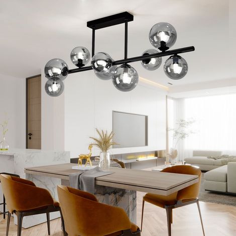 Deckenleuchte Deckenlampe mit Glas Strahler Wohnzimmer Kugel Deckenlampen Glaskugeln Esstisch LED schwarz 9 flammig, 9x 3,5W 350lm 3000K, LxBxH 86x30x35,8 cm