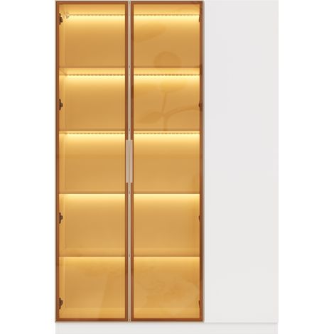 Vetrina bianca 165 cm in MDF con 3 porte, LED multicolore e vetro di sicurezza (1/5)