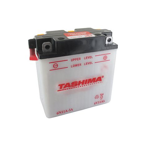 Batteria al Piombo Tashima 6V, 11A. L: 122, P: 62, H: 132mm, + a Destra. (consegnata Senza Acido). - Batteria da Riempire di Acido Prima dell'Uso