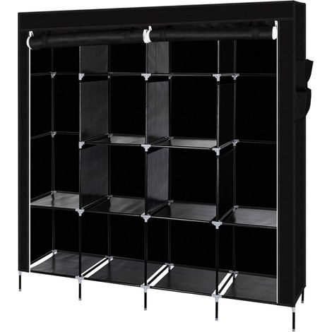67 Kleiderschrank, tragbarer Kleiderschrank, Kleiderständer, 12 Regale, 4 Seitentaschen, Schwarz