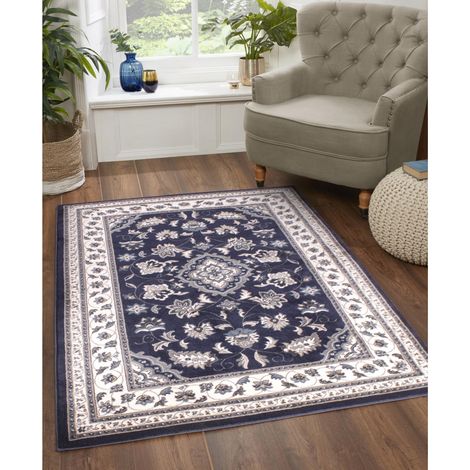 Traditional Sherborne Classic Bordered Rug in Navy 80 x 150 cm (2'6"x5'0") (1/4)