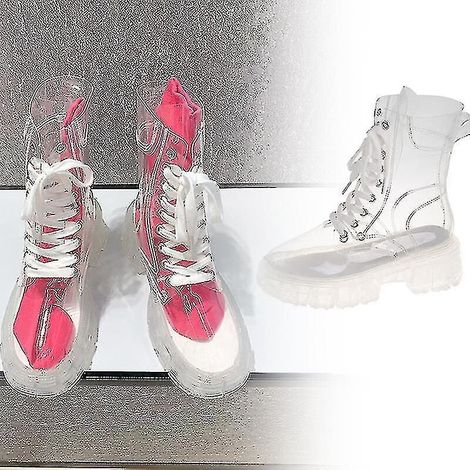 Bottes imperméables transparentes à plateforme pour femmes, chaussures de pluie transparentes à lacets - 40 - Rose (1/5)