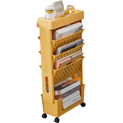 Étagère mobile, multifonctionnelle, grande capacité, à plusieurs niveaux, avec 4 roulettes, étagère de bureau adaptée aux bureaux, aux écoles et aux maisons. Orange. (1/5)