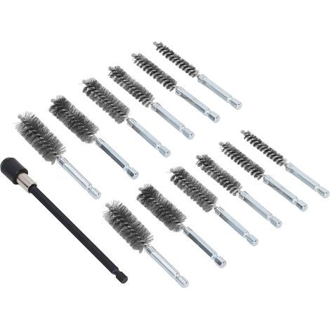 Brosses Perforées, Brosse Universelle en Acier Inoxydable Résistant à la Corrosion, Tige Hexagonale 1/4 avec Extension de 15 Cm pour le Meulage (Fil d'acier (Argent)) (1/5)