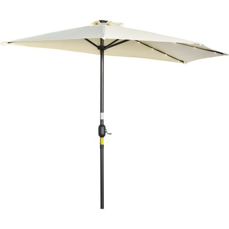 Sonnenschirm, 265 X 240 Cm Halbshirm, Balkonschirm Mit Led, Halbrunder Terrassenschirm Mit Handkurbe, Solarpaneel, Für Garten, Metall, Beige