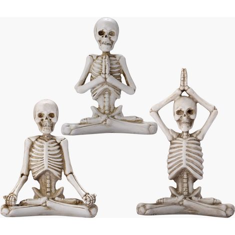 Set mit Yoga-Schädelfiguren für die Heimdekoration - Kleine Harzskulptur eines Skeletts für Wohnzimmer, Schlafzimmer, Büro (weiß)