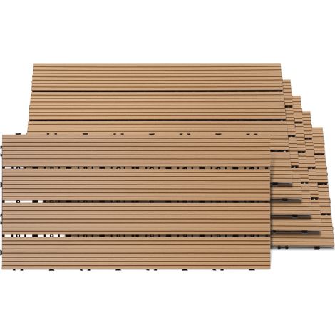 TolleTour 12er Set WPC Terrassenfliesen, 4 Lamellen, 30 × 60 cm, Klicksystem, Holz-Kunststoff-Verbund in Teakoptik