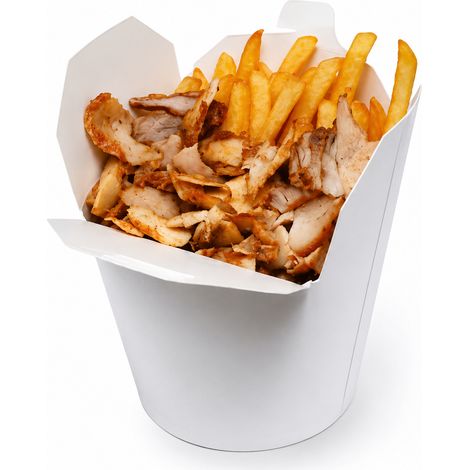 Kebab-Box, weiße Lebensmittelbox, Pommes, Pasta, 0 % Plastik, kein Plastikmüll 500 ml, 50 Stück (1/5)