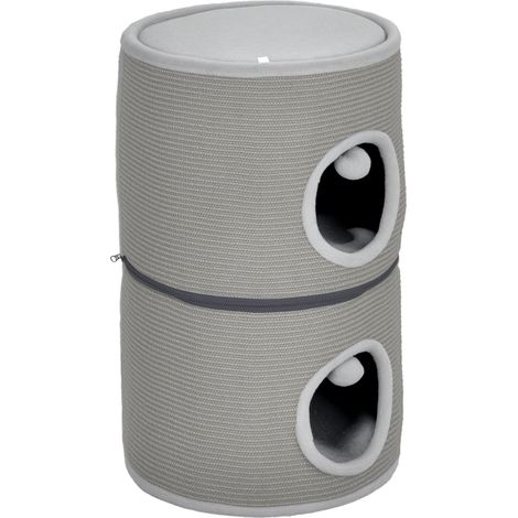 Tour pour chat modulable tonneau griffoir chat avec fermeture éclair séparable 3 niveaux deux balles Ø 42 x 69H cm gris