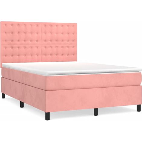 Maison Exclusive - Sommier à lattes de lit avec matelas Rose 140x190 cm Velours (1/5)