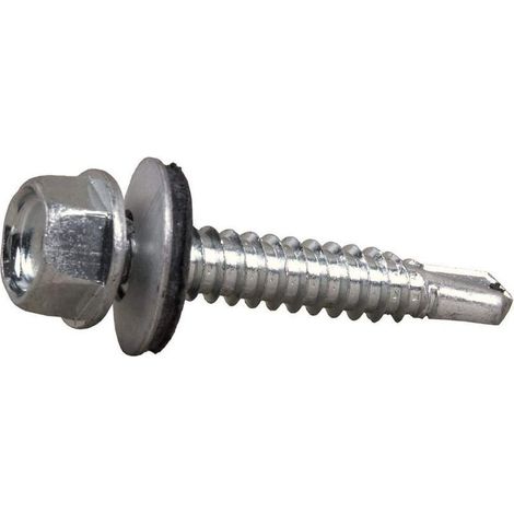 VIS AUTOFOREUSE METAL M5 PACK 100 5,5 x 50 mm Vis tole auto foreuse de acier à tete hexagonale avec rondelle d'étanchéité pour plus fixation Vis Autoperceuse pour metal (1/5)