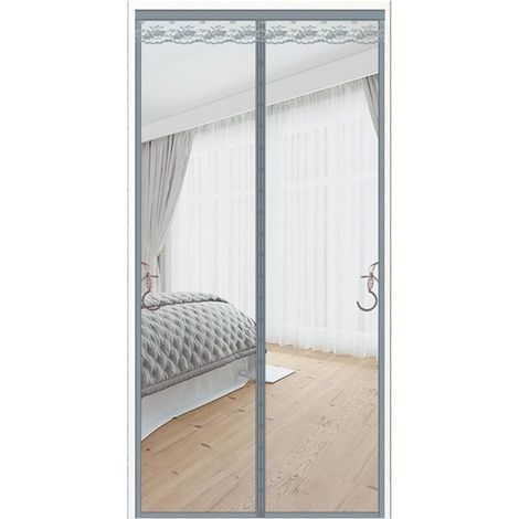 Moustiquaire magnétique pour portes, 140 x 220 cm, avec aimants puissants, rideau anti-moustiques sans perçage pour couloirs, patio et portes d’entrée, couleur gris pur (1/5)