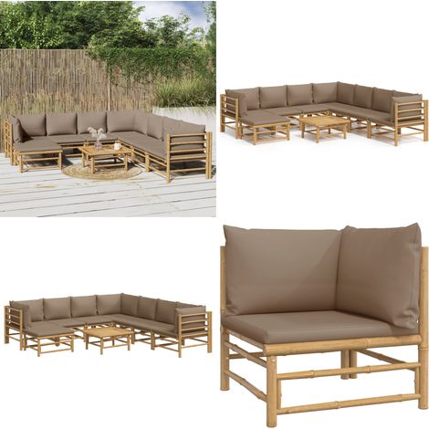 Salon de jardin 9 pcs avec coussins taupe bambou - Salon De Jardin - Mobilier De Jardin - Ensemble De Salon - Ensemble De Meubles De Jardin - Meubles En Bambou - Home & Living (1/5)