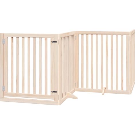 Puerta de seguridad para perros con puerta de madera de álamo de 4 paneles marrón 020023297 (1/5)