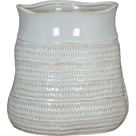 Tava Hewn Bud Vase - Ceramic - L18 x W18 x H17 cm - White