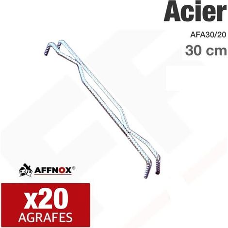 Agrafe pour fissure mur acier 30 cm - boîte de 20 pour réparation fissure murale - Affnox (1/2)
