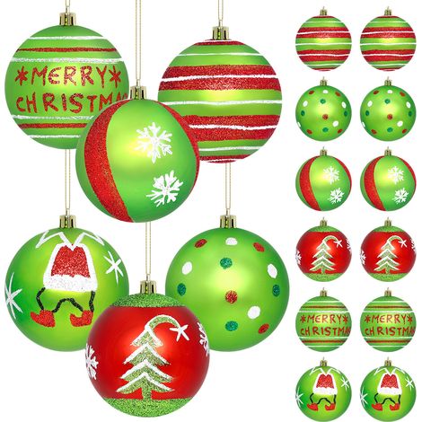 StarryLights Weihnachtskugel-Set – grüne und rote Kugeln mit Weihnachtsmotiven (1/5)