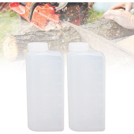 Deux flacons de mélange de carburant/essence 2 temps de 600 ml sont disponibles pour une utilisation avec des tronçonneuses, des scies électriques, des forgerons, etc. (1/5)