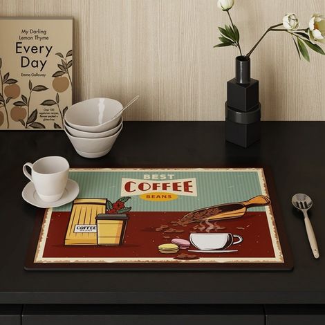 LAN Macarons au café 3040cm (terre de diatomées) Tapis d'égouttage style rétro/vintage, dessous de verre absorbant en terre de diatomées pour plan de travail de cuisine, tapis anti-brûlure et isolant (1/5)