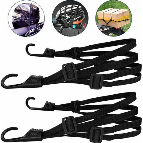 2 Pièces Tendeurs Elastique avec Crochets,Sangle élastique Moto, Sangle Bagage, Sangle de Casque, Tendeurs Elastique Noir, Sangle Moto etc. (60 cm, 2 Pièces) (1/4)