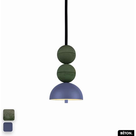 Lampe de suspension en béton - BOSFOR CONCRETE ASPERGE - INDIGO 2 BALLES LED 14W (1/3)