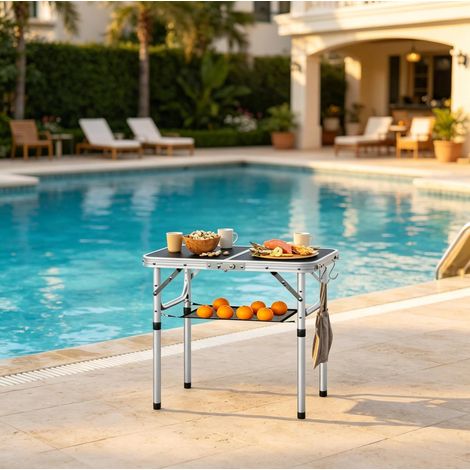 Mesa de camping plegable 60 x 40 cm, altura regulable, negra DESVIAE (1/5)