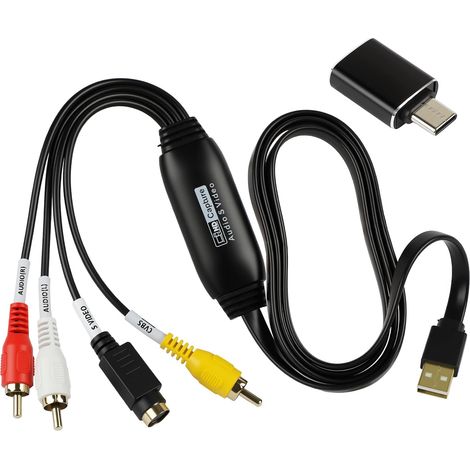Convertisseur VHS vers Numérique USB 2.0 - Carte d’Acquisition Vidéo Jusqu’à 1080P pour Numériser VHS, Adaptateur AV & S-Vidéo, VHS vers DVD sur PC, PAL/NTSC, Windows & Mac OS (1/5)