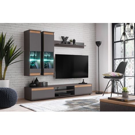 Ensemble meuble TV mural - ABW Modo - Gris - Livraison gratuite