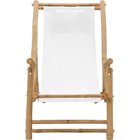 vidaXL Silla de playa de bambú y lona blanco crema (1/2)