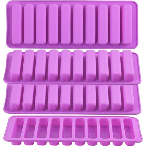 Moules en silicone en forme de doigt, lot de 4 moules à barre de chocolat rectangulaires à 10 cavités pour croquette, friandises pour chiens, crayons, glaçons