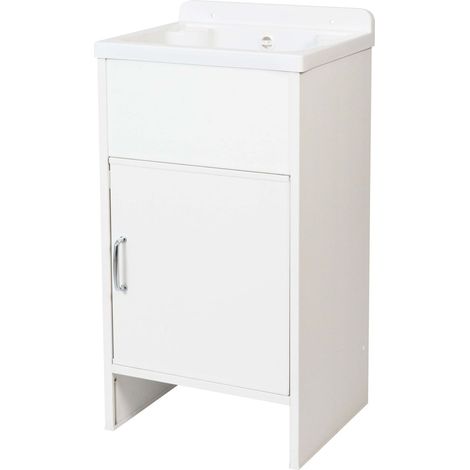 Lavabo économiseur d’espace en PVC en KIT Intérieur/Extérieur avec Pilozzo 42,5 cm et grille blanc (1/3)