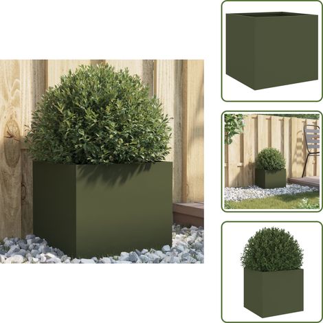 Jardinière vert olive 32x30x29 cm acier - Jardin - Pot De Fleurs - Jardinière - Extérieur - Balcon (1/5)