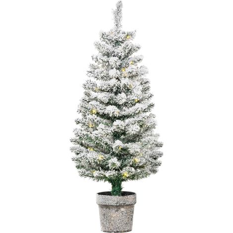 EasyComfort Albero di Natale Artificiale Innevato con 60 Luci LED Bianche e 116 Rami, Albero di Natale con Luci Incorporate, Base con Vaso Rimovibile, Φ40x90cm, Verde (1/5)