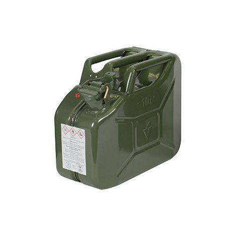 Bidón metálico de 10 litros. Pintura exterior en polvo color verde militar. Tratamiento interior