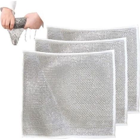 Lot de 3 chiffons de vaisselle multifonctionnels anti-rayures en fil métallique pour vaisselle humide et sec, chiffon de nettoyage (1/4)