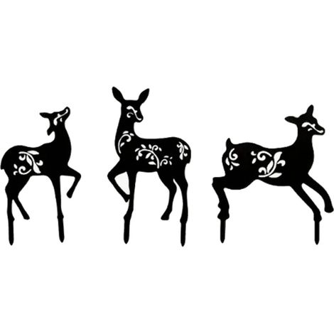 Set aus drei schmiedeeisernen Rehkitz-Teilen, Garteneinsatz für den Außenbereich, Garten-Terrasse, Silhouette-Logo aus Metall