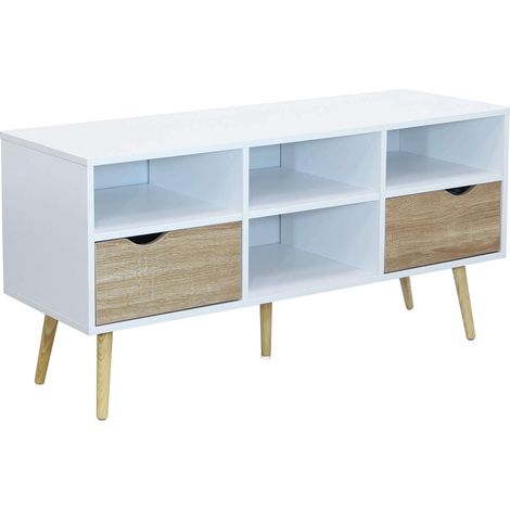 Holz -TV -Schrank mit 2 Schubladen und 4 Adrienregalen