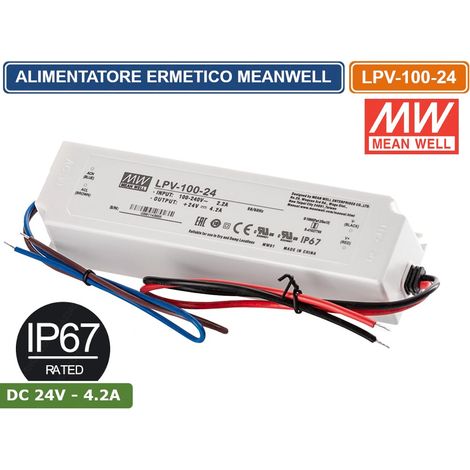 ALIMENTATORE DRIVER LED MEANWELL LPV-100-24 TENSIONE COSTANTE DC24V 4.2A 100W SINGOLA USCITA IP67 (1/2)