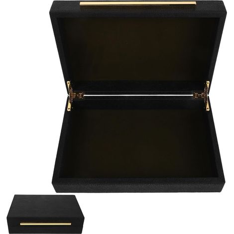 Caja de joyería de piel sintética negra, almacenamiento portátil con compartimentos. (1/5)