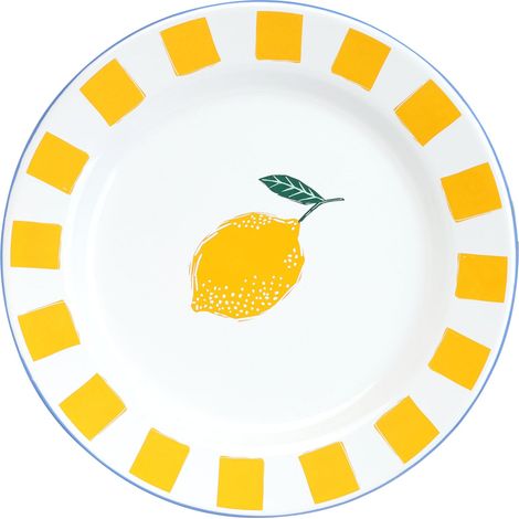 Assiette en Émail Artisanale 20cm Design Citron, Incassable (1/3)