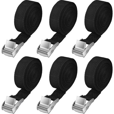 Sangle d'arrimage CNMTCCO, 6 sangles à cliquet de 150 kg chacune, 2 m de long, largeur 20 mm, réglable et fournie avec une clé pour le transport, le chargement, les bagages et le camping. (1/5)