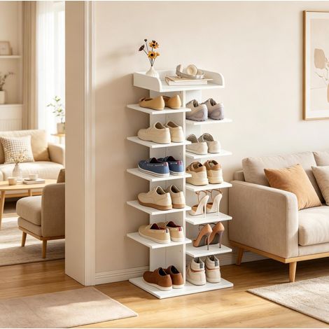 Zapatero estrecho blanco 12 huecos tablero E1 OKMYHOME (1/5)