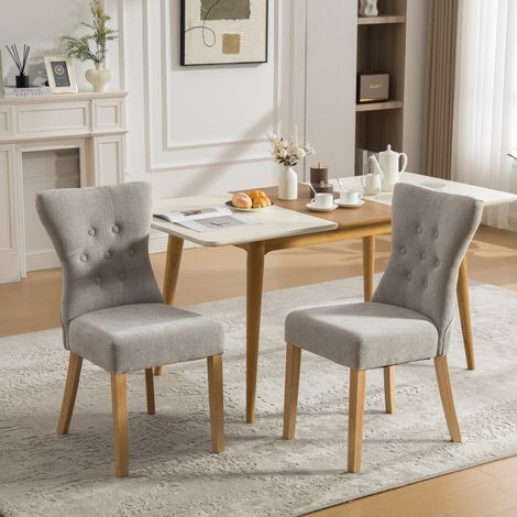 Lot de 2 chaises de salle à manger, chaise rembourrée pour salon et cuisine, en tissu chenille avec pieds en bois massif et rivets, Gris (1/5)