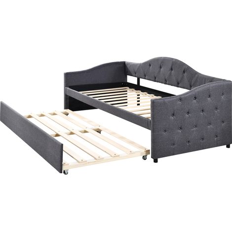 Tagesbett 90 x 200 cm mit Ausziehbett aus grauem Leinen MODENUIT (1/5)