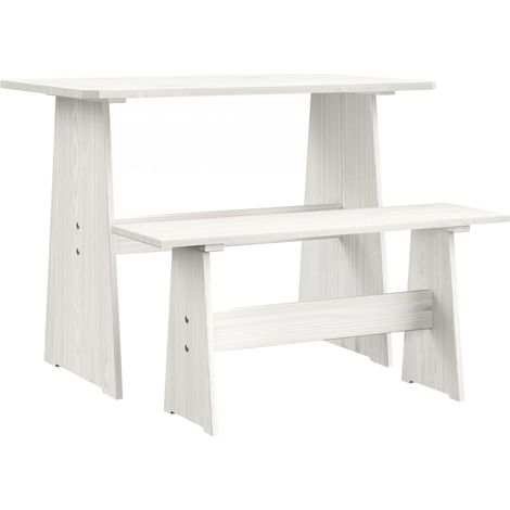 Table à manger avec banc Blanc Bois de pin solide (1/5)