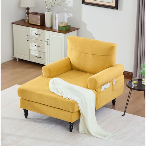 fauteuil salon chenille large 125 cm jaune moutarde OKMYHOME (1/5)