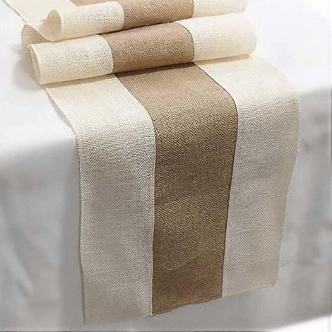Chemin de table Letjolt en toile de jute, 274 cm de long, style campagnard, en jute tissé, bordure couleur naturelle (1/5)