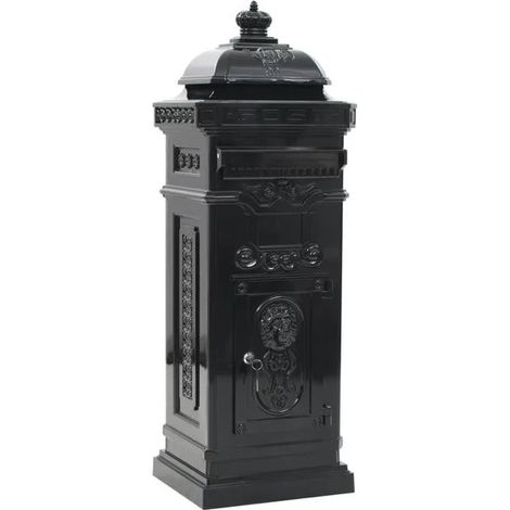 Boîte aux lettres en colonne en aluminium antirouille de style rétro (noire) (1/5)
